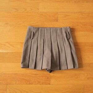 Zara Pleated Skort Women Brown Herringbone Dark Academia XS 4387/087 Mini Skirt